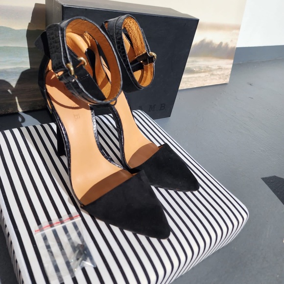 L.A.M.B. Black Suede Oxley Leather Heels Pump - Picture 6 of 10